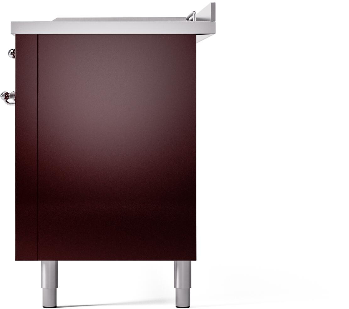 ILVE Nostalgie II 60-Inch Dual Fuel Range with 7 Burners, Griddle, & French Top with Triple Glass Door Oven in Burgundy with Chrome Trim (UP60FSNMPBUC)