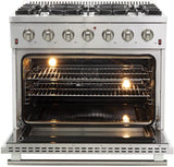 FORNO Appliance Package- 36 Inch Gas Range, Wall Mount Range Hood, AP-FFSGS6244-36-W