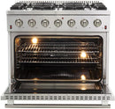 FORNO Appliance Package - 36 Inch Gas Range, Wall Mount Range Hood, Refrigerator, Microwave Drawer, Dishwasher, Wine Cooler, AP-FFSGS6244-36-W-9