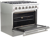 FORNO Appliance Package- 36 Inch Gas Range, Wall Mount Range Hood, AP-FFSGS6244-36