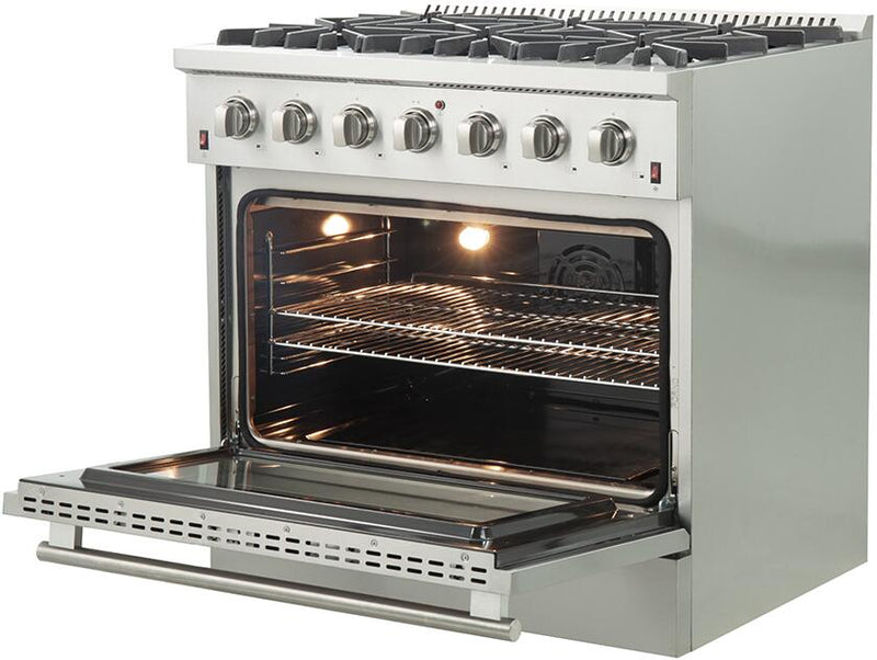 FORNO Appliance Package - 36 Inch Gas Range, Wall Mount Range Hood, 60 Inch Refrigerator, AP-FFSGS6244-36-4
