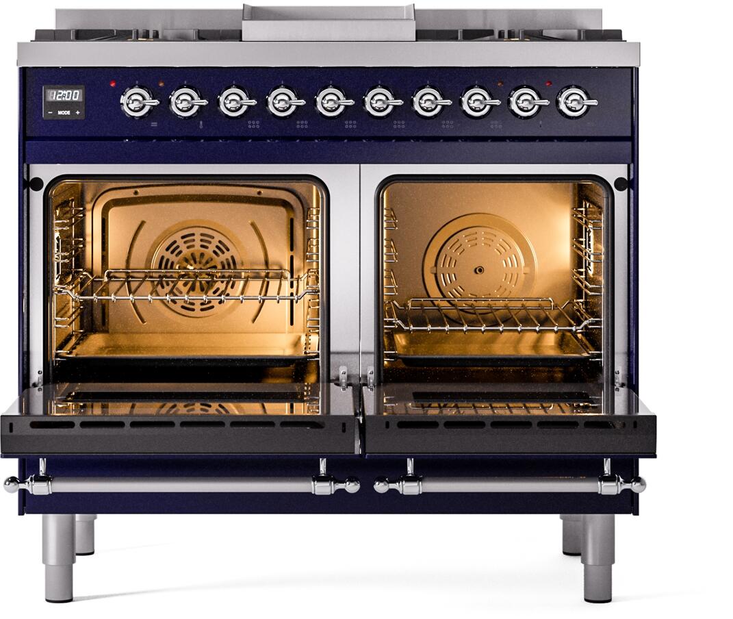ILVE Nostalgie II 40-Inch Dual Fuel Freestanding Range in Midnight Blue with Chrome Trim (UPD40FNMPMBCLP)