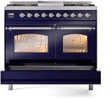 ILVE Nostalgie II 40-Inch Dual Fuel Freestanding Range in Midnight Blue with Chrome Trim (UPD40FNMPMBCLP)