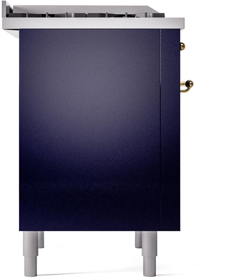 ILVE Nostalgie II 36-Inch Dual Fuel Freestanding Range in Midnight Blue with Brass Trim (UP36FNMPMBGLP)