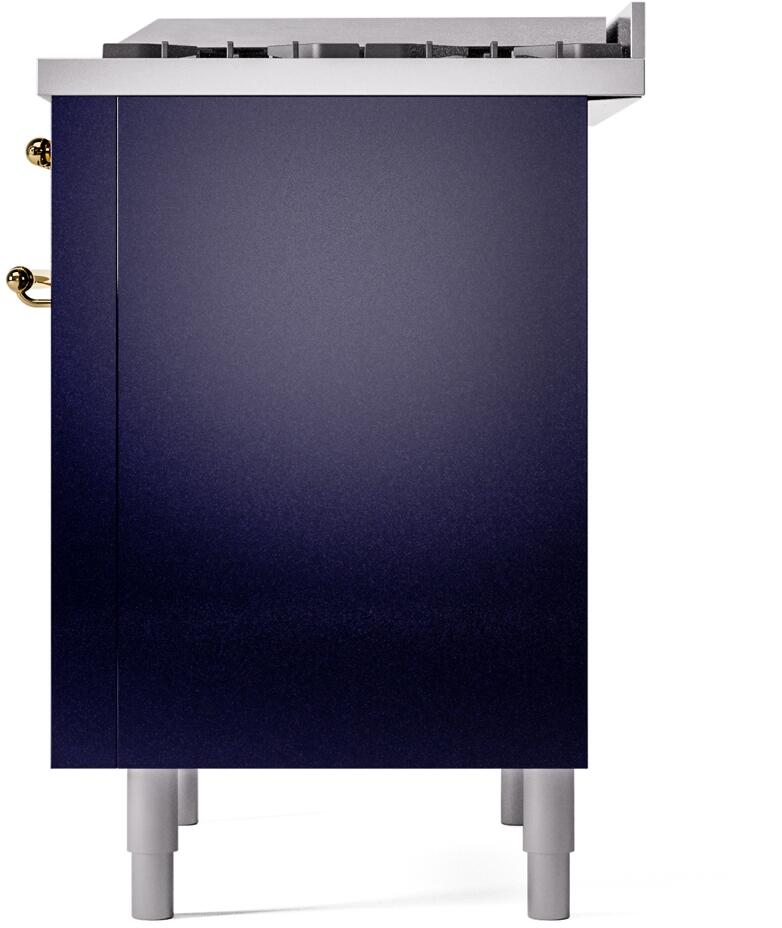 ILVE Nostalgie II 36-Inch Dual Fuel Freestanding Range in Midnight Blue with Brass Trim (UP36FNMPMBGLP)