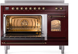 ILVE Nostalgie II 48-Inch Freestanding Electric Induction Range in Burgundy with Bronze Trim (UPI486NMPBUB)
