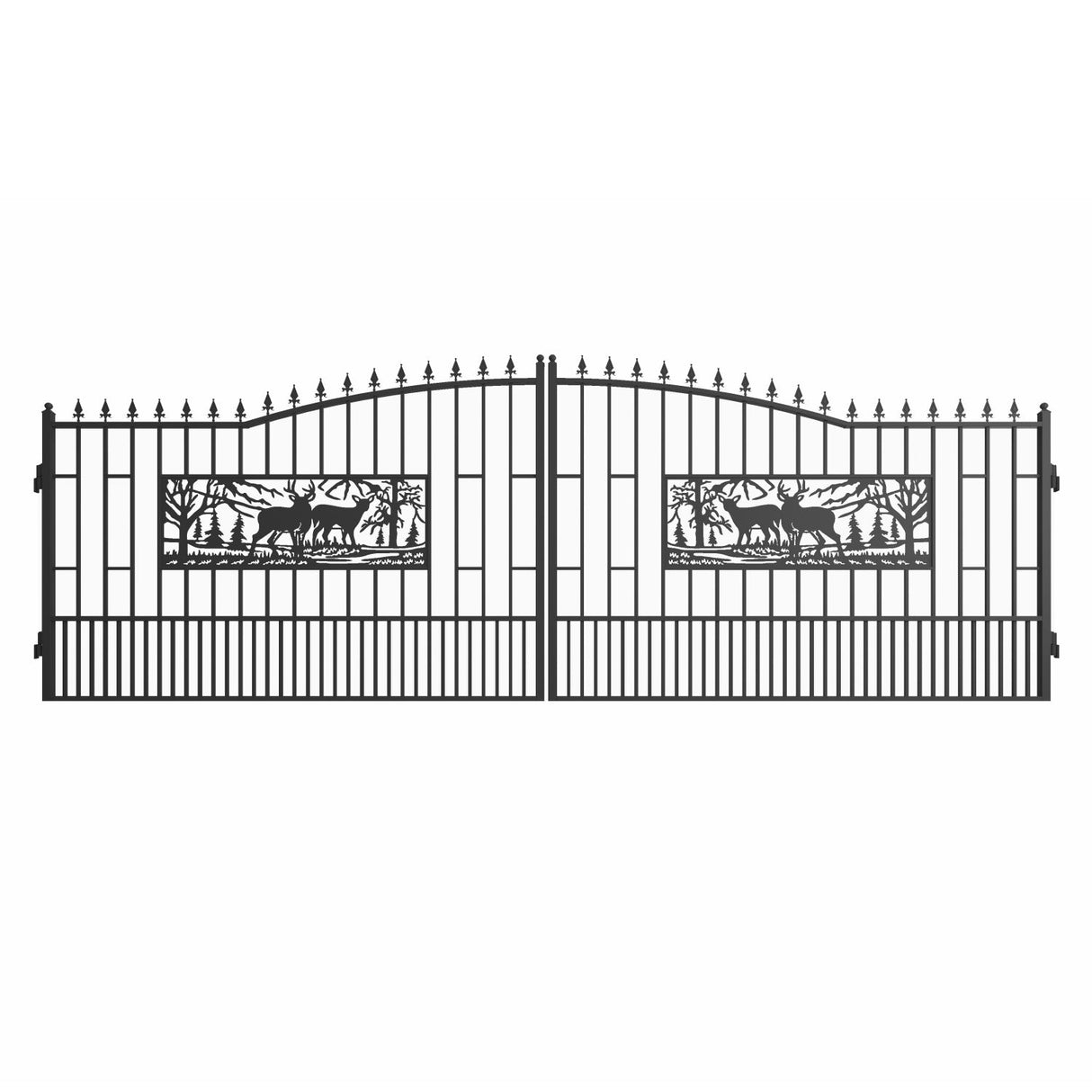 20ft Dual Swing Wrought Iron Gate-Rectangular Deer