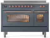 ILVE Nostalgie II 48-Inch Freestanding Electric Induction Range in Blue Grey with Copper Trim (UPI486NMPBGP)