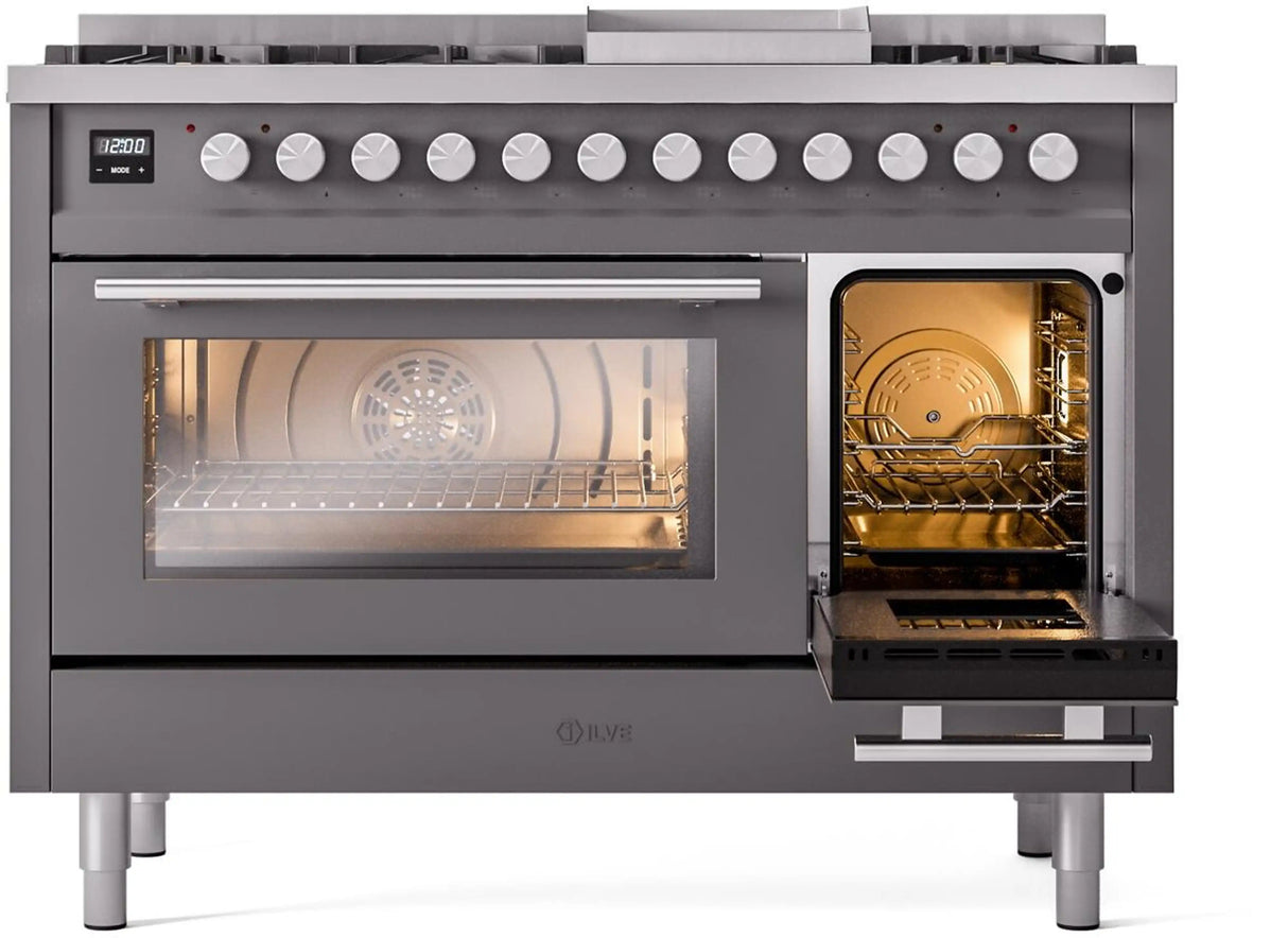 ILVE 48-Inch Professional Plus II Freestanding Natural Gas Dual Fuel Range with 8 Sealed Burner in Matte Graphite (UP48FWMPMG)