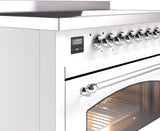 ILVE Nostalgie II 48-Inch Freestanding Electric Induction Range in White with Chrome Trim (UPI486NMPWHC)