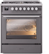 ILVE Professional Plus II 30-Inch Freestanding Natural Gas Dual Fuel Range with 5 Sealed Burners in Matte Graphite (UP30WMPMG)