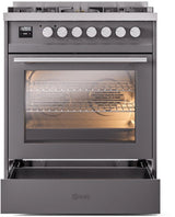 ILVE Professional Plus II 30-Inch Freestanding Natural Gas Dual Fuel Range with 5 Sealed Burners in Matte Graphite (UP30WMPMG)