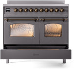 ILVE Nostalgie II 40-Inch Freestanding Electric Induction Range in Matte Graphite with Bronze Trim (UPDI406NMPMGB)