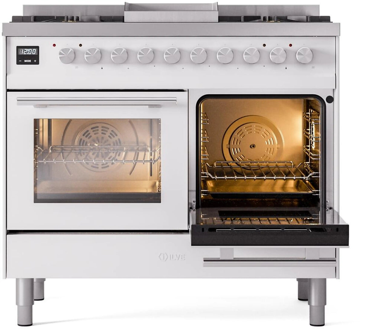 ILVE Professional Plus II 40-Inch Freestanding Natural Gas Dual Fuel Range with 6 Sealed Burner in White (UPD40FWMPWH)