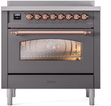 ILVE Nostalgie II 36-Inch Freestanding Electric Induction Range in Matte Graphite with Copper Trim (UPI366NMPMGP)