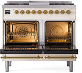 ILVE Nostalgie II 40-Inch Dual Fuel Freestanding Range in Antique White with Brass Trim (UPD40FNMPAWGLP)