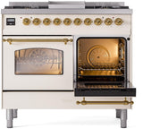 ILVE Nostalgie II 40-Inch Dual Fuel Freestanding Range in Antique White with Brass Trim (UPD40FNMPAWGLP)