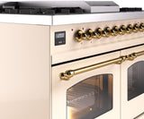 ILVE Nostalgie II 40-Inch Dual Fuel Freestanding Range in Antique White with Brass Trim (UPD40FNMPAWGLP)