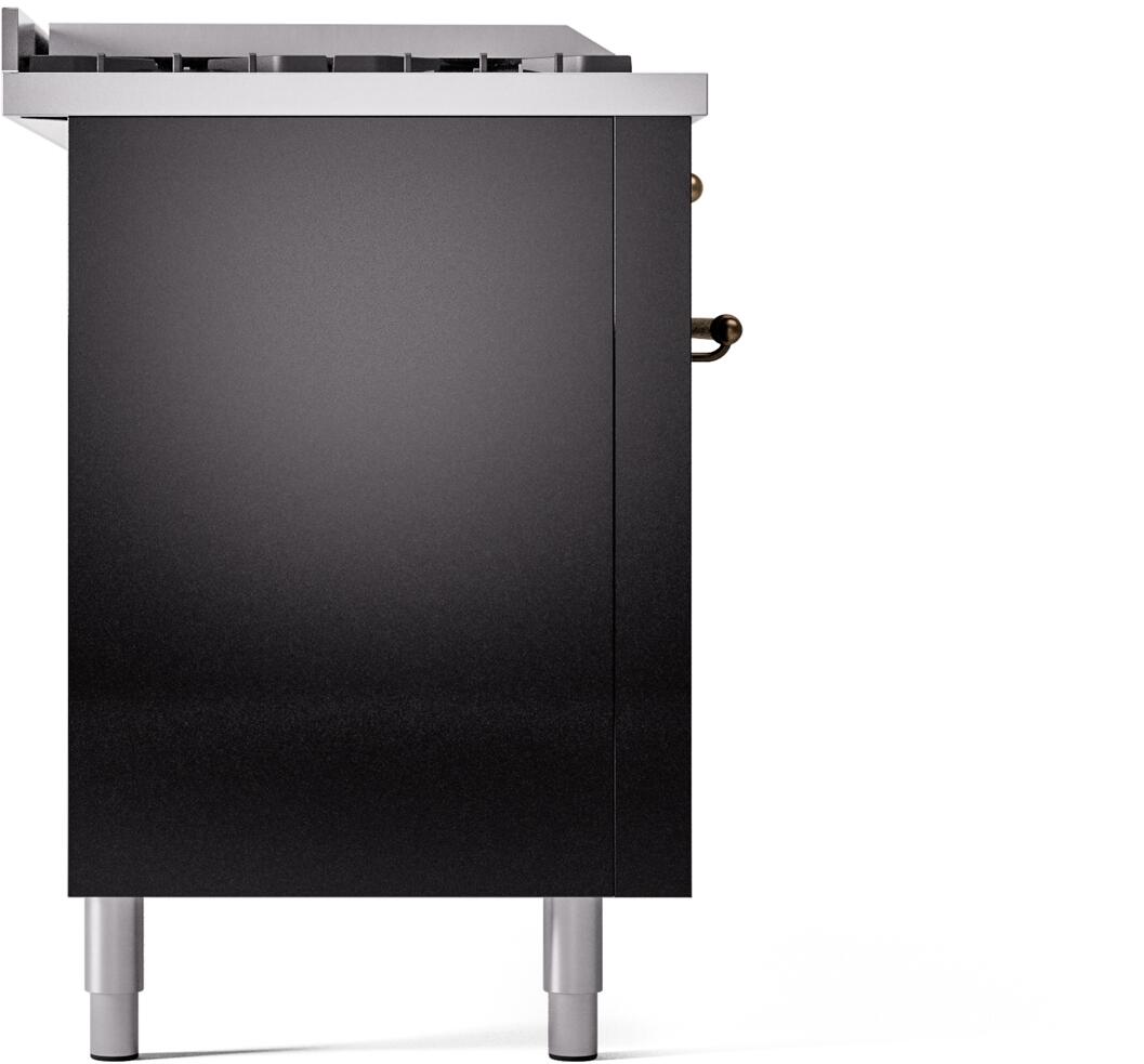 ILVE Nostalgie II 60-Inch Natural Gas Dual Fuel Range with 7 Burners, Griddle, & French Top with Triple Glass Door Oven in Glossy Black with Chrome Trim (UP60FSNMPBKC)