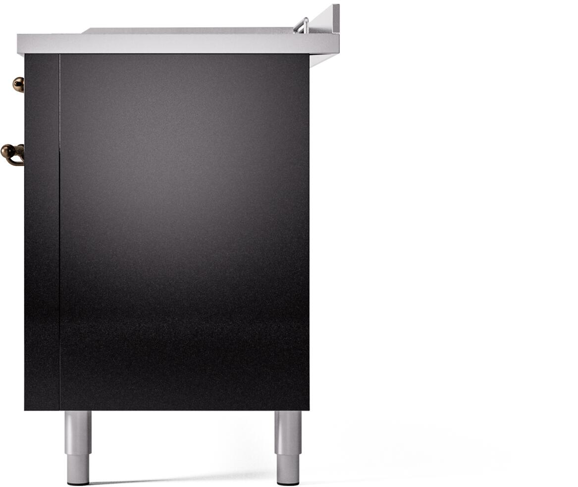 ILVE Nostalgie II 60-Inch Natural Gas Dual Fuel Range with 7 Burners, Griddle, & French Top with Triple Glass Door Oven in Glossy Black with Chrome Trim (UP60FSNMPBKC)