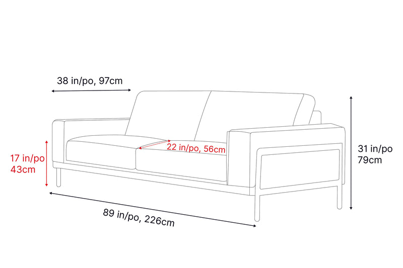 Valencia Chiara Leather Sofa with Steel Frame, Russet Brown