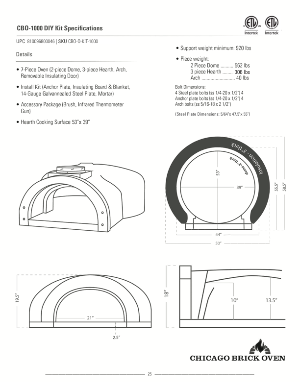 Chicago Brick Oven CBO-1000 Built-In Wood Fired Commercial Outdoor Pizza Oven DIY Kit With 53" x 39" Cooking Surface [CBO-O-KIT-1000] (SAK62895)