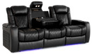 Valencia Tuscany XL Console Leather Home Theater Seating Row of 3 Dropdown Center, Midnight Black