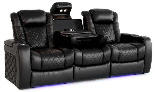 Valencia Tuscany XL Console Leather Home Theater Seating Row of 3 Dropdown Center, Midnight Black
