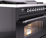 ILVE Nostalgie II 36-Inch Dual Fuel Freestanding Range in Glossy Black with Chrome Trim (UP36FNMPBKCLP)