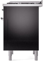 ILVE Nostalgie II 36-Inch Freestanding Natural Gas Dual Fuel Range in Glossy Black with Chrome Trim (UP36FNMPBKC)