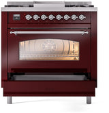 ILVE Nostalgie II 36-Inch Dual Fuel Freestanding Range in Burgundy with Chrome Trim (UP36FNMPBUCLP)