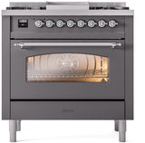 ILVE Nostalgie II 36-Inch Dual Fuel Freestanding Range in Matte Graphite with Chrome Trim (UP36FNMPMGCLP)
