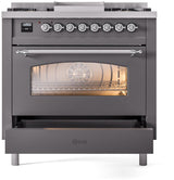ILVE Nostalgie II 36-Inch Dual Fuel Freestanding Range in Matte Graphite with Chrome Trim (UP36FNMPMGCLP)