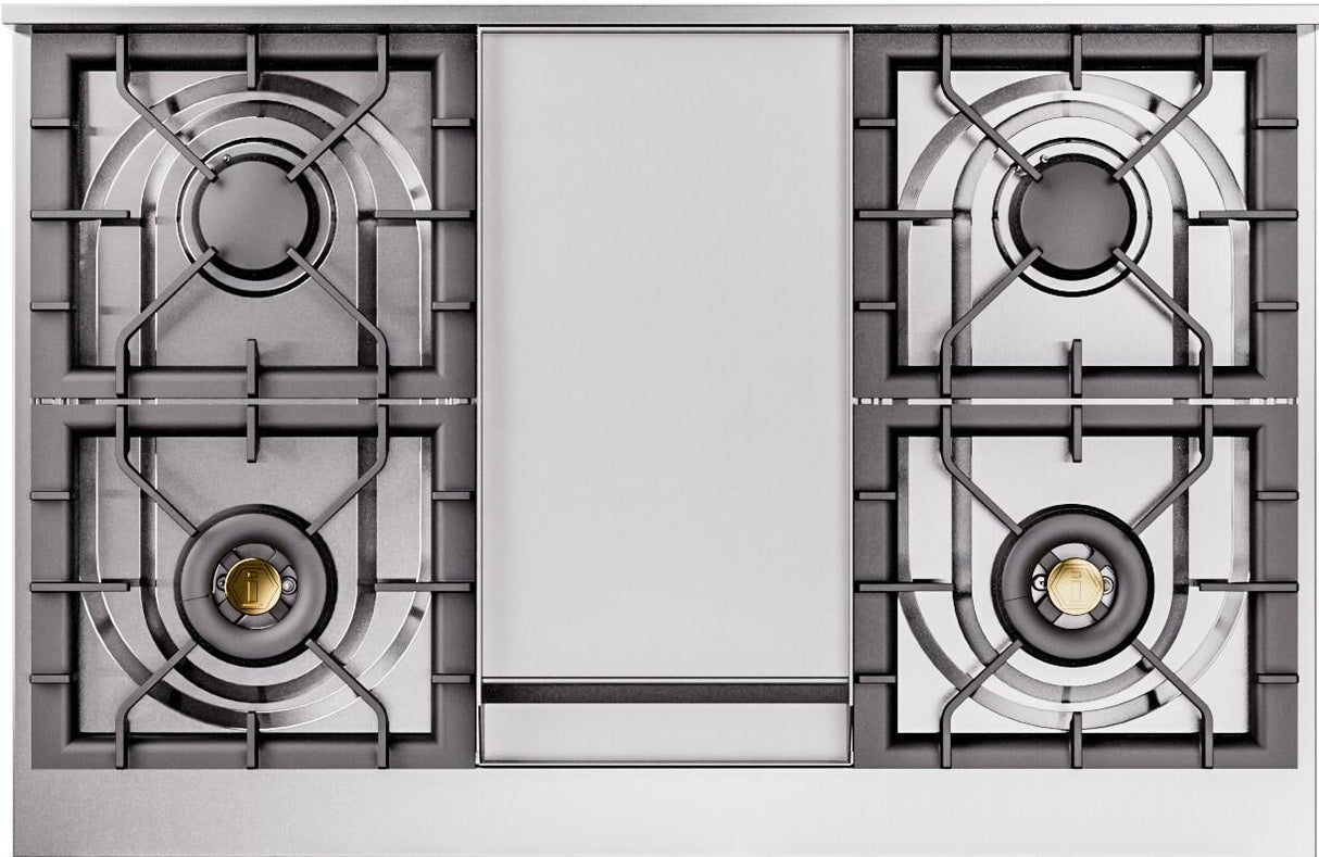 ILVE Nostalgie II 40-Inch Freestanding Natural Gas Dual Fuel Range in Antique White with Bronze Trim (UPD40FNMPAWB)