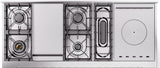 ILVE Nostalgie II 60-Inch Dual Fuel Range with 7 Burners, Griddle, & French Top with Triple Glass Door Oven in Antique White with Bronze Trim (UP60FSNMPAWB)
