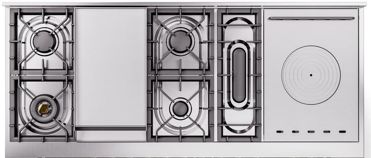 ILVE Nostalgie II 60-Inch Propane Gas Dual Fuel Range with 7 Burners, Griddle, & French Top with Triple Glass Door Oven in Matte Graphite with Chrome Trim (UP60FSNMPMGCLP)