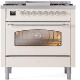 ILVE Nostalgie II 36-Inch Freestanding Natural Gas Dual Fuel Range in Antique White with Chrome Trim (UP36FNMPAWC)
