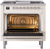 ILVE Nostalgie II 36-Inch Freestanding Natural Gas Dual Fuel Range in Antique White with Chrome Trim (UP36FNMPAWC)