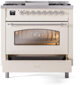 ILVE Nostalgie II 36-Inch Freestanding Natural Gas Dual Fuel Range in Antique White with Chrome Trim (UP36FNMPAWC)