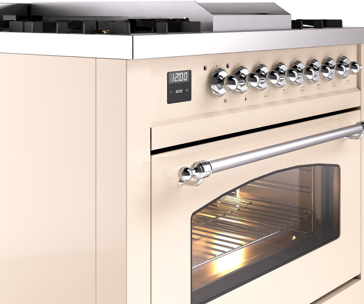 ILVE Nostalgie II 36-Inch Freestanding Natural Gas Dual Fuel Range in Antique White with Chrome Trim (UP36FNMPAWC)