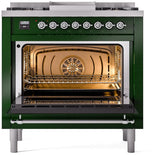 ILVE Nostalgie II 36-Inch Dual Fuel Freestanding Range in Emerald Green with Chrome Trim (UP36FNMPEGCLP)