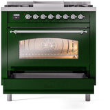 ILVE Nostalgie II 36-Inch Dual Fuel Freestanding Range in Emerald Green with Chrome Trim (UP36FNMPEGCLP)