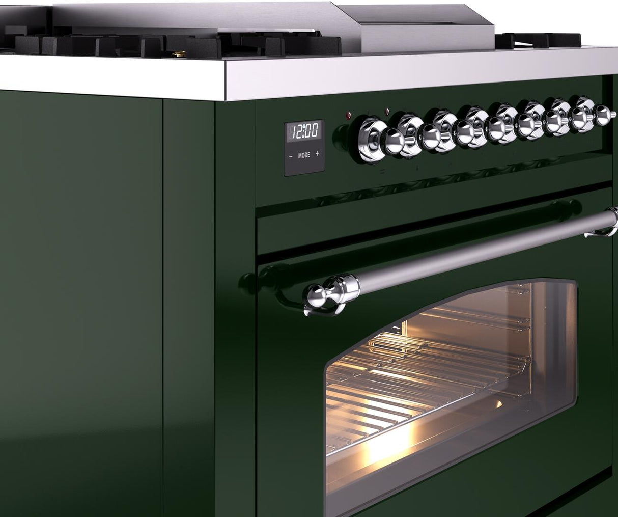 ILVE Nostalgie II 36-Inch Dual Fuel Freestanding Range in Emerald Green with Chrome Trim (UP36FNMPEGCLP)