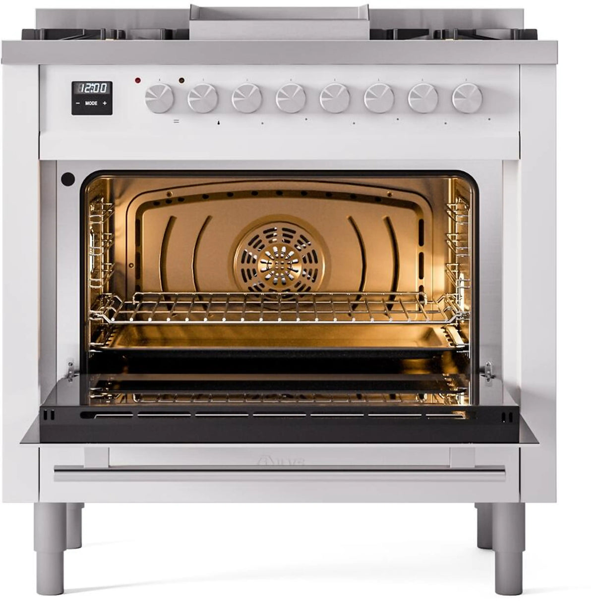 ILVE Professional Plus II 36-Inch Freestanding Natural Gas Dual Fuel Range with 6 Sealed Burner in White (UP36FWMPWH)