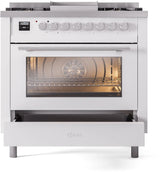 ILVE Professional Plus II 36-Inch Freestanding Natural Gas Dual Fuel Range with 6 Sealed Burner in White (UP36FWMPWH)
