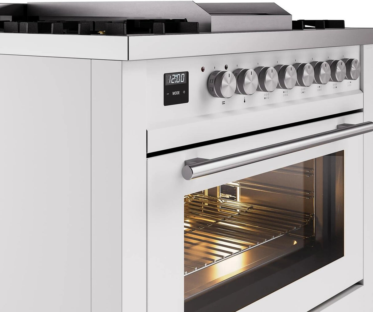 ILVE Professional Plus II 36-Inch Freestanding Natural Gas Dual Fuel Range with 6 Sealed Burner in White (UP36FWMPWH)