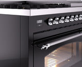 ILVE Nostalgie II 48-Inch Dual Fuel Freestanding Range in Glossy Black with Chrome Trim (UP48FNMPBKCLP)