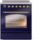 ILVE Nostalgie II 30-Inch Freestanding Electric Induction Range in Midnight Blue with Brass Trim (UPI304NMPMBG)