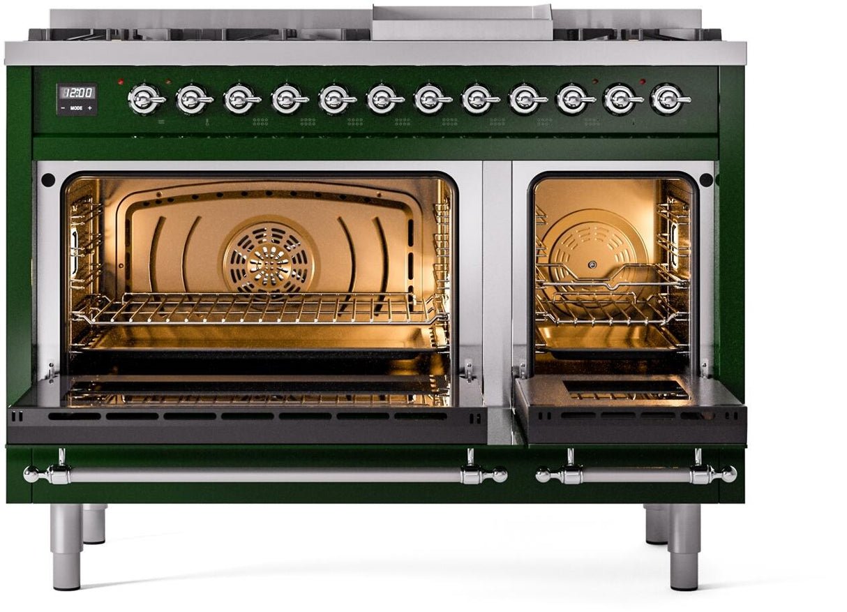 ILVE Nostalgie II 48-Inch Dual Fuel Freestanding Range in Emerald Green with Chrome Trim (UP48FNMPEGCLP)