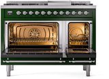 ILVE Nostalgie II 48-Inch Dual Fuel Freestanding Range in Emerald Green with Chrome Trim (UP48FNMPEGCLP)
